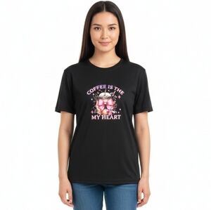 Black Graphic T-Shirt with Coffee Design